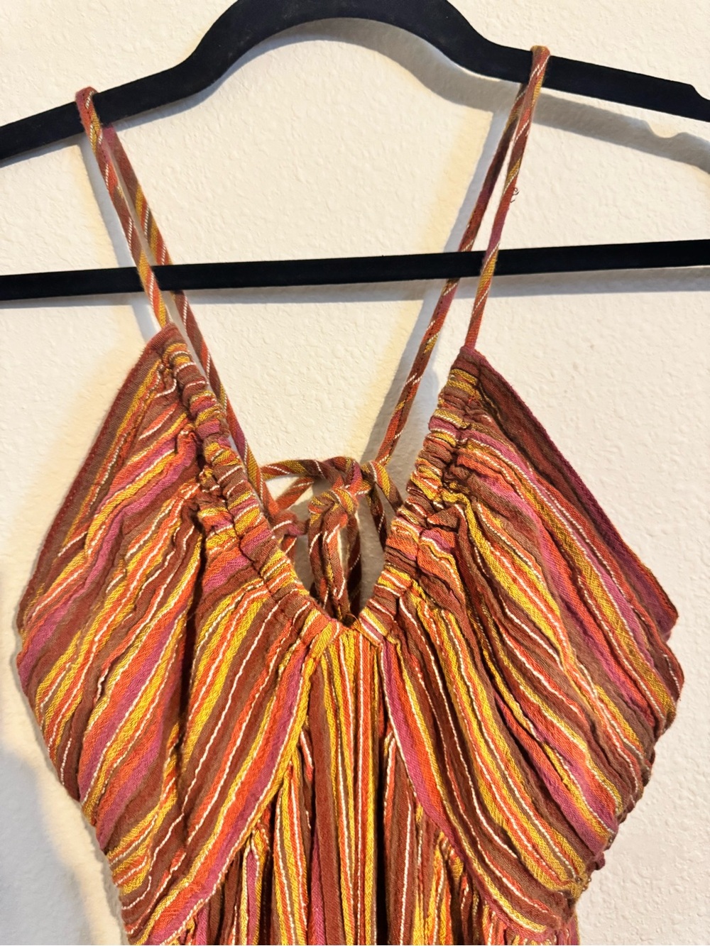 Free People XS Striped Halter Romper in Rust & Gold - Picture 3 of 5